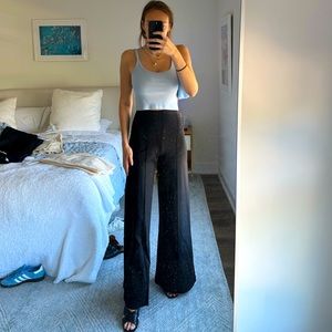Black Knit Wide Leg pants with Black trimming